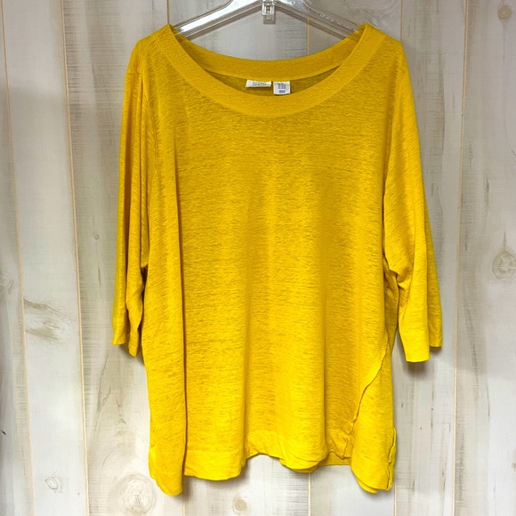 Sigrid Olsen Tops - Sigrid Olsen Yellow Linen 3/4 Sleeve Top Sz 1X